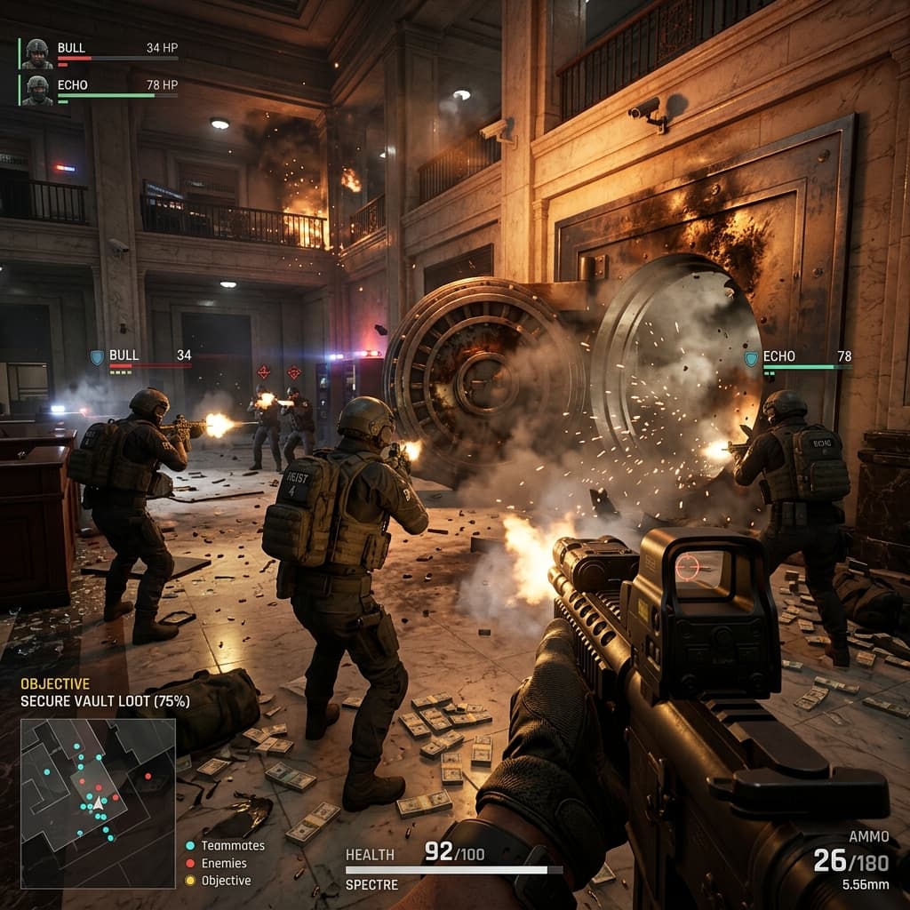 Bank vault heist action